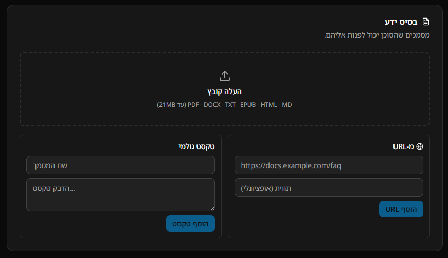 מסך העלאת מקור למסד הידע